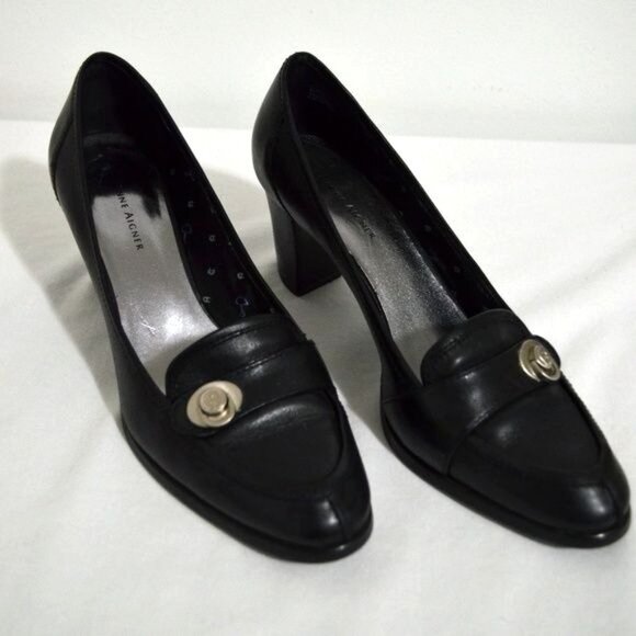 Etienne Aigner Women’s Heels 8 M Black Silver Detail Business Y2K Heel 3” - Picture 1 of 7